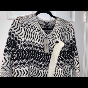 NYDJ L new Fairisle Cascade Cardigan Sweater  Black  cream  Acrylic/ Wool Blend